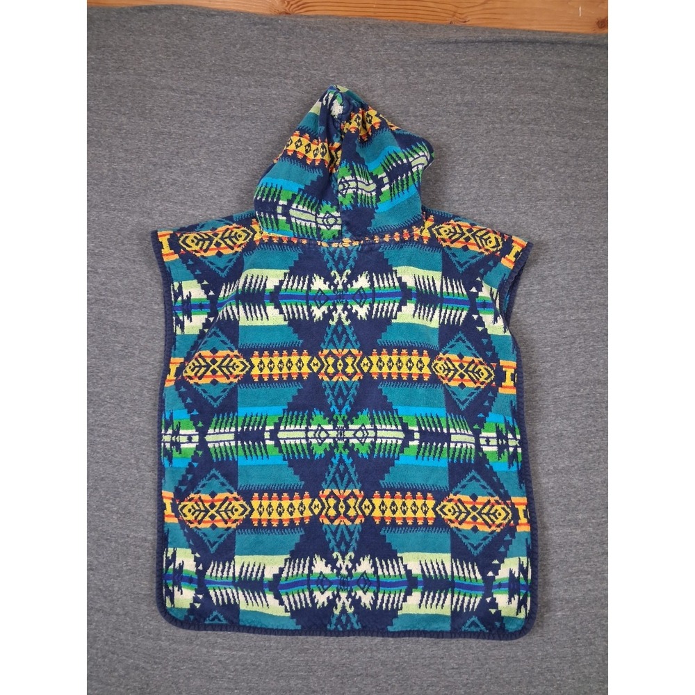Pendleton Kids Baby One Size Blue Aztec Jacquard Hooded Towel 21x24 Beach Bath